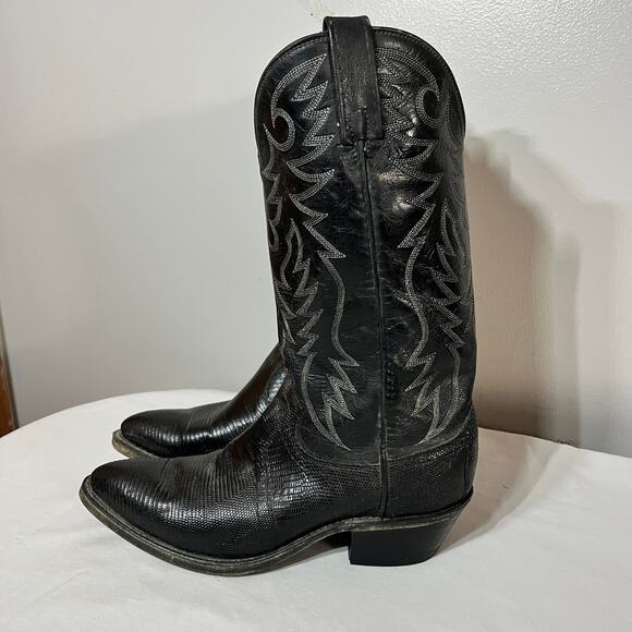 VTG Dan Post P2393 Boots Mens Cowboy Black Teju Lizard Skin Leather Western 8D - Picture 5 of 13